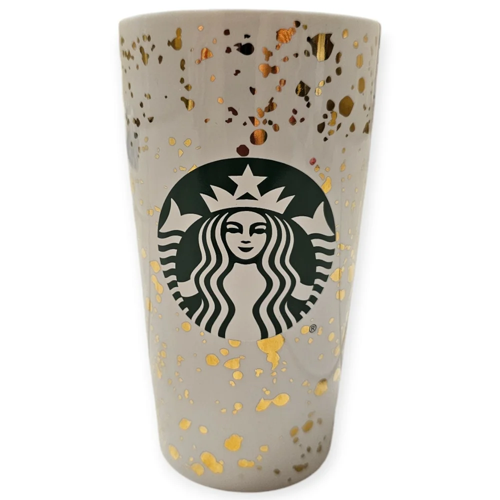 Starbucks 2019 Holiday Gold Fleck Confetti Ceramic 12 oz Beverage Tumbler